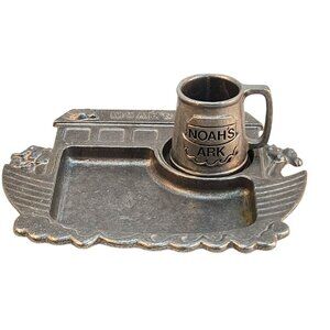 Noahs Ark Pewter Plate Trey & Mug Set Communion Religious Vintage York Metal 197